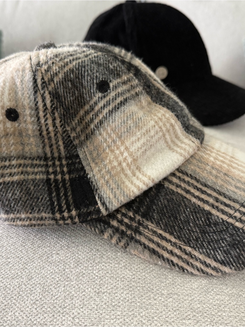 BCBGeneration Black Corduroy and Plaid Baseball Cap